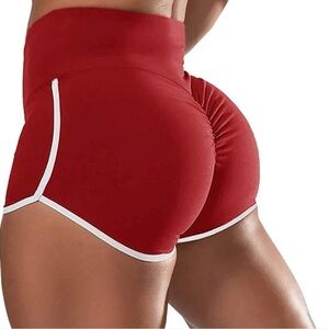 New Women’s Size Small Red Short Scrunch Butt Shorts Booty Workout Gym Yoga